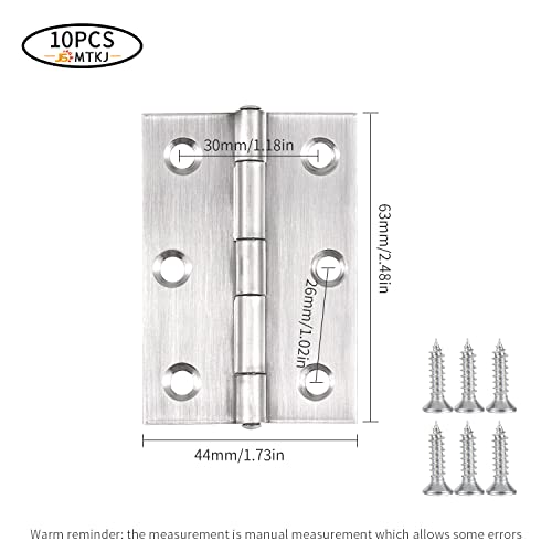 10 Stück Edelstahlscharniere, Klappbare Hintere Scharniere Steckverbinde, Edelstahl Tür-Scharnier Scharniere mit 60 Stück Schrauben für Schränke, Fenster, Türen（63 x 44 x 1mm）