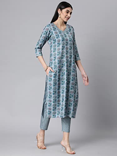 Image of ANNI DESIGNER Women's Cotton Blend Printed Straight Kurta With Pant