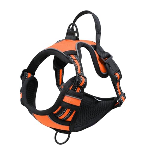 No Pull Hundegeschirr, Verstellbar Atmungsaktiv Reflektierend Weich Gepolstert Hunde Geschirr, Brustgeschirr für Hunde (Orange, M)