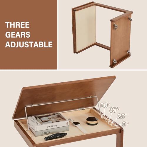 Image of Uniclinens Couch Tables that Slide Under - Rolling Side Table C Shape, Wooden Slim Sofa Desk with Wheels, Small TV Tray for Laptop Multi-Purpose Living Room Bedroom, Walnut