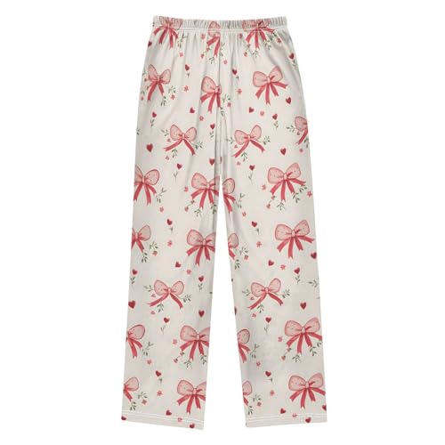 Red Bows Heart Pajama Pants Long Sleep Pants Soft Pajama Bottoms With Pockets2