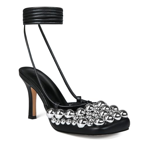 Image of Saint Leia Women's 4IN High Heel Sandals Nude Stiletto Pumps with Gold Silver Pearls Heels for Weddings Parties and Evening Wear