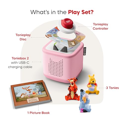 Image of Toniebox 2 Audio Player Bundle for Kids 3+ with Winnie The Pooh, Tigger, Eeyore Figurines and Tonieplay Game & Controller - Cloud Pink