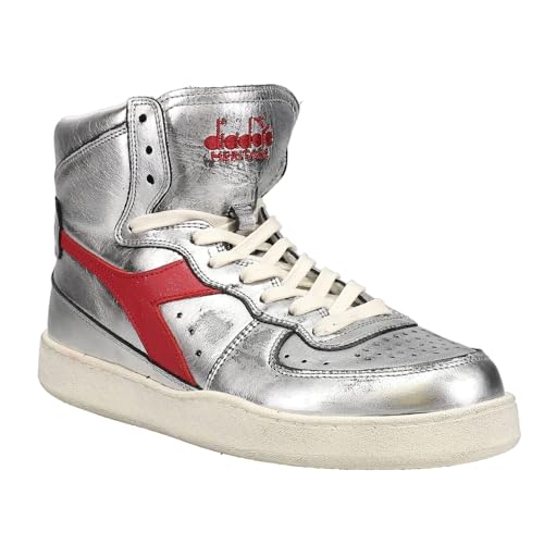 Diadora Womens Mi Basket Silver Used Perforated Metallic High Sneakers Shoes Casual - Silver2