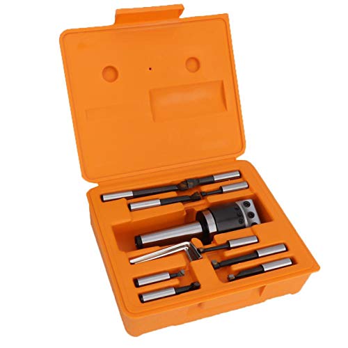Jeu de Têtes D'alésage F1, Filetage de Queue en Acier au Carbone 1-1/2-18UNF M16 MT4 Filetage de Queue avec Barres D'alésage 9 Pièces pour Accessoires de Fraiseuse