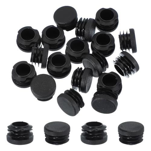 Image of PATIKIL 1 Inch Plastic Tubing End Caps, 20 Pcs Round Hole Plug Insert for Round Iron Pipe Chair Leg Table Bookshelves Patio Furniture, Black
