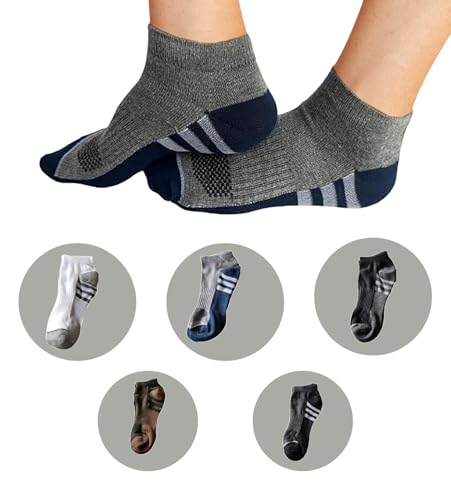 Image of MOMISY Men's Premium Cotton Cushion Ankle length Socks, (Multicolor) Pack of 5 (Free Size)