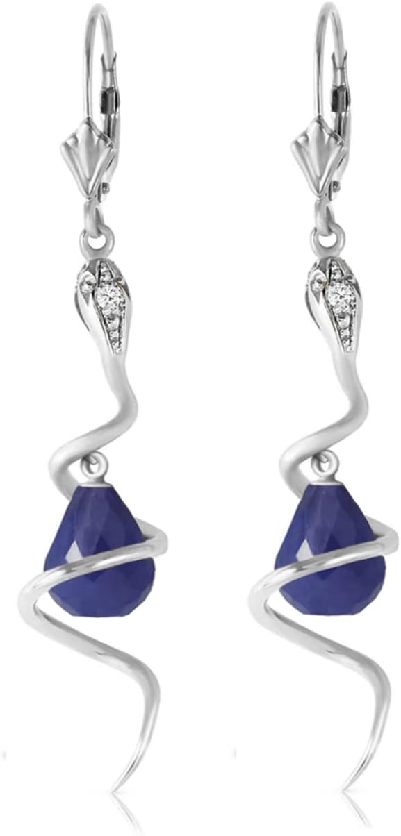 Galaxy Gold GG 14K Solid Gold Natural Sapphire Snake Briolette Dangle Earrings for Women, Fine Jewelry