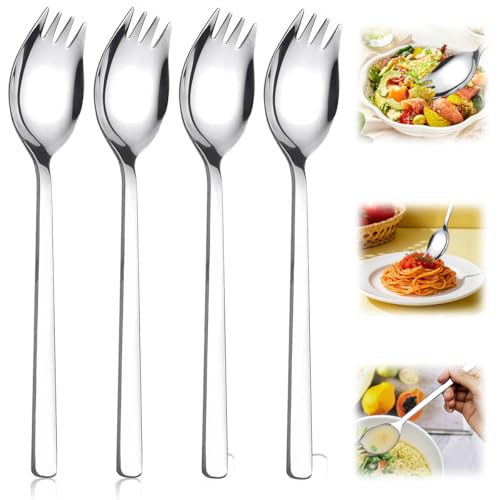 4 Stück 18/10 Edelstahl Sporks, 19x3.5 cm 2 In 1 Abendessen Gabel, Edelstahl Göffel mit Langen Griffen, edelstahl Spork Göffel Hochglanzpoliert,...
