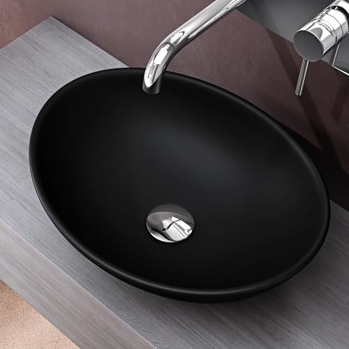 doporro Lavabo vasque à poser gris noir mat 42cm lave main en céramique Bruxelles205 42x34x14,5cm