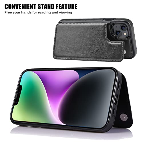 JOYAKI Wallet Case Compatible with iPhone 14, Slim Protective case with Card Holder,Premium PU Leather Kickstand Card Slots Case with a Screen Protective Glass for iPhone 14(6.1")-Black by JOYAKI - Image 4