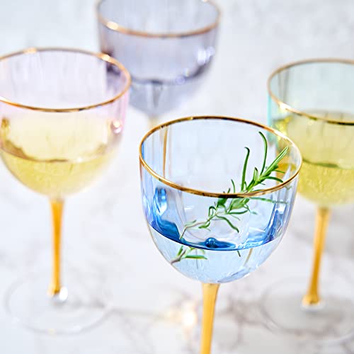 Art Deco Colored Crystal Wine Glass Set Of 4, Large 18Oz Stemmed Glasses Vibrant Vintage Glasses For White & Red, Water, Margarita Glasses, Gift Idea, Color Glassware - Gilded Rim And Gold Stem #TOP6