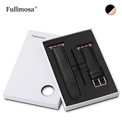Fullmosa Compatible Apple Watch Band 41 40 38Mm, Leather Iwatch Band With Case For Series 8/7/6/5/4/3/2/1/Se/Se2 For Women Men,Black+Rose Gold #TOP5