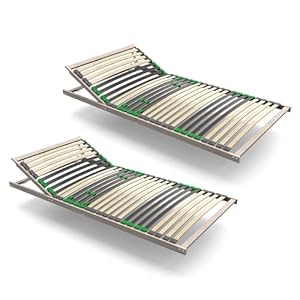 FlexStar 7-Zonen Lattenrost 2er Set 80x200 – Kopfteil verstellbar - auch für Bettgröße 160x200 - Klappbar fertig montiert - 28 Birke -Federleisten - Für alle Matratzen - Bettrost stabil - Vormontiert