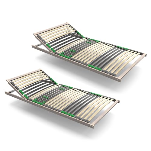 FlexStar 7-Zonen Lattenrost 2er Set 90x200 – Kopfteil verstellbar - auch für Bettgröße 180x200 - Klappbar fertig montiert - 28 Birke -Federleisten - Für alle Matratzen - Bettrost stabil - Vormontiert