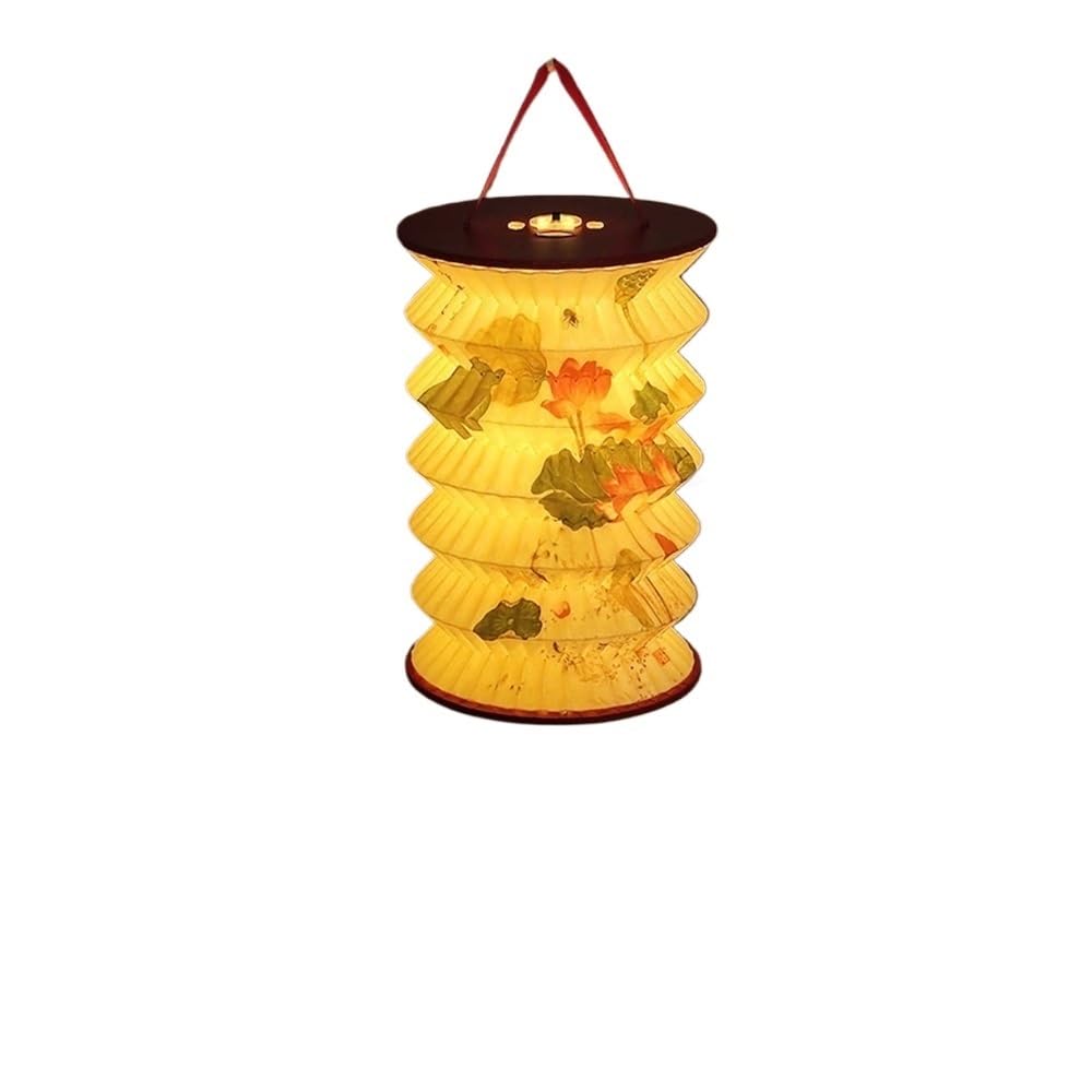 Projected Mid-Autumn Festival Lanterns Hanging Foldable Decorative Flower Lamp Traditional Paper Lantern New Year(Gray)
