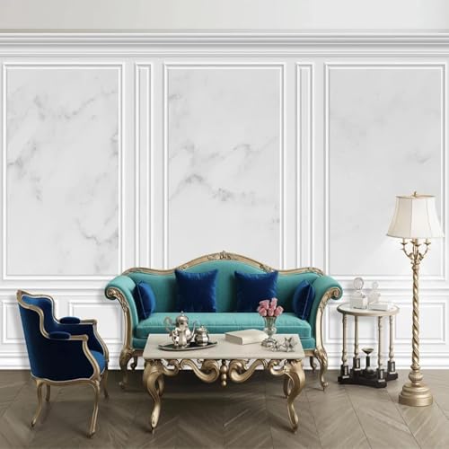 Papier peint salon effet marbre blanc avec lignes de plâtre pour un intérieur chic - 3