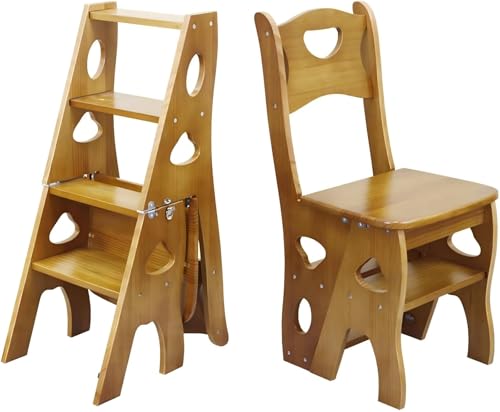 Convertible Library Ladder Chair, 4-Tier Wooden Step Stool, 2-in-1 Folding