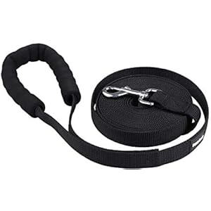 HAPPY HACHI Hond Training Lood met Gewatteerde Handvat Sterke Lange Touw Nylon Webbing Recall Gehoorzaamheid Lijn Lijn Lijn voor Huisdier (16m/52ft, Zwart)