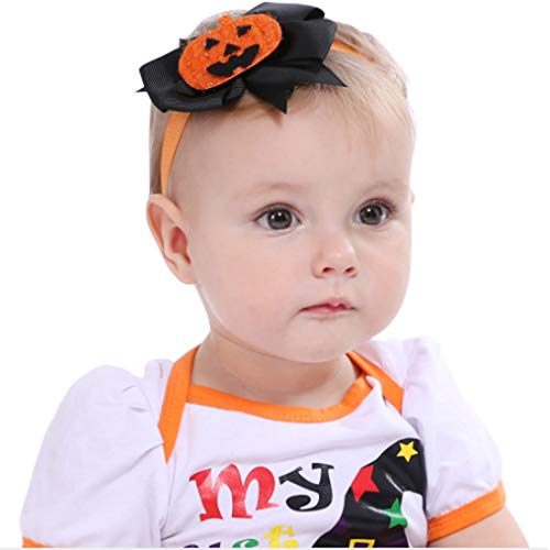 4 Pack Halloween Headband Pumpkin Bowknot Elastic Hair Fits for Baby Toddler Girls Newborn and Infant2