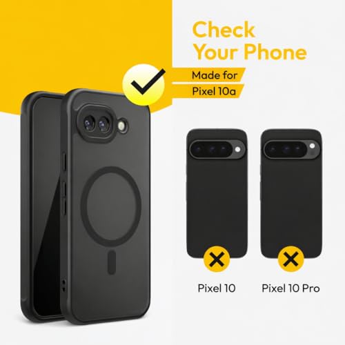 Image of Frosted Matte Case Cover for Google Pixel 10A, 2600 Gauss Magnetic Ring, Military Grade Shockproof (Translucent Black with MagSafe, Google Pixel 10a)