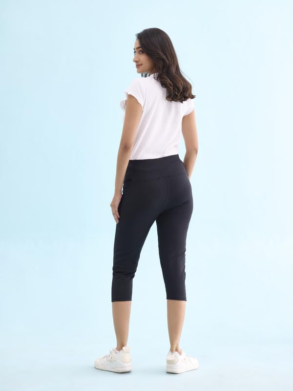 Image of GO COLORS Womens Solid Training Capri | Elastane, High Rise