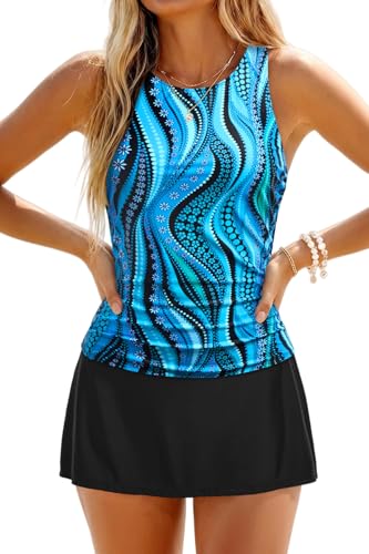 Image of Daci Womens Tankini Swimsuits with Skirt Tummy Control Swimwear | High Neck, Ruched Detail, Full Coverage, Removable Pads, High Waisted Skirt, Soft Built-in Brief, Beach and Resort