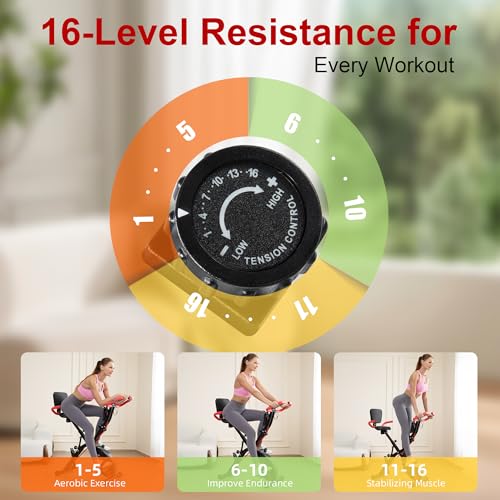 Image of BARWING Stationary Exercise Bike for Home Workout, 5 IN 1 Foldable Indoor Cycling Bike for Seniors, 350LB Capacity, 16-Level Magnetic Resistance, Seat Backrest Adjustments