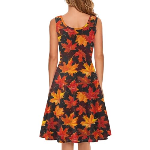 Image of Women Stylish Tank Dresses Sleeveless Round Neck Midi Casual Dress with Pocket for Summer