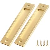 OFOEKV Sliding Barn Door Closet Handles Pulls - 2pcs Finger Flush Aluminum Alloy Pull Handle Rectangular Recessed with Sliding Pocket Door Hardware for Drawers Cabinet Garages (Gold, Rectangular)