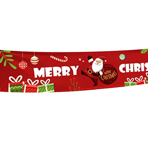 KunmniZ KUKALE großes großes Frohe Weihnachten Banner Schild mit Weihnachtsmann Weihnachtsbaum Muster für Weihnachten hängende Dekorationen Outdoor, Stoff, B Cover