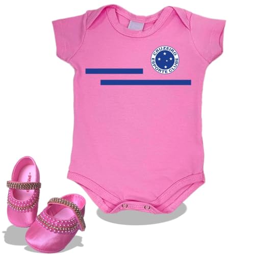 Roupinha de Bebê do Cruzeiro Rosa 2 Itens: Body em Algodão Ultra Macio e Sapatinho de Pérolas com St