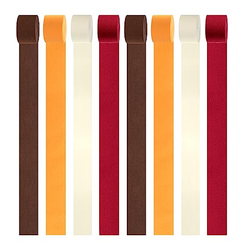 Image of Beige-Orange Brown Fall Party-Decorations Streamers - 8 Rolls Boho Neutral Autumn Baby Shower Thanksgiving Harvest Crepe Tissue Paper Streamer,Birthday Bridal Engagement Wedding Garland Decor Panduola