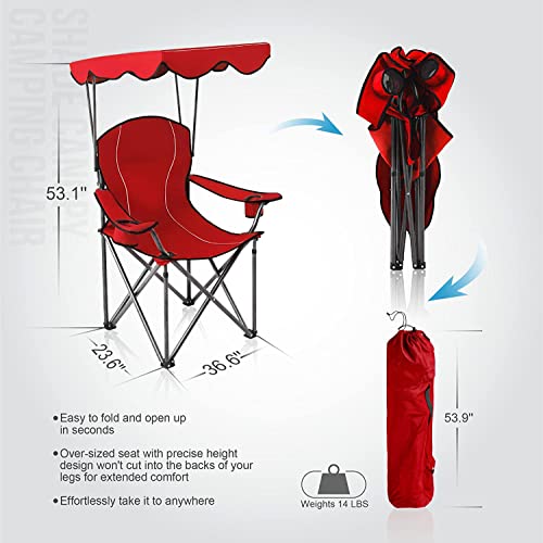 Alpha Camp Camp Chairs With Shade Canopy Chair Folding Camping Recliner Support 350 Lbs - Red #TOP2