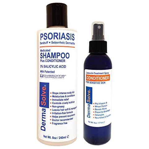 Psoriasis Shampoo and Leave-In Styling Spray Conditioner (Combo Pack) | Detangler for Sensitive Skin, Soothing Anti Dandruff, De-Flake, Dry Scalp Treatment for Seborrheic Dermatitis & Damaged Hair Cover