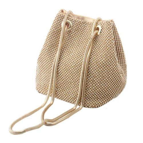 Hemobllo Bolso de Mano para Mujer Elegante con Brillantes Bolsa Tipo Cubo de Poliéster Dorado para Fiesta y Noche para Verano y Hemobllo Bolso de Mano para Mujer Elegante con Brillantes Bolsa Tipo Cubo de Poliéster Dorado para Fiesta y Noche para Verano y