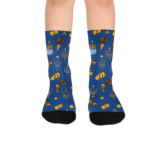 susiyo Hanukkah Candle Art Blue Hiking Socks Boy Girls - Cushioned Crew Socks for Kids Soft, Breathable & Seamless Toe for All-Day Comfort