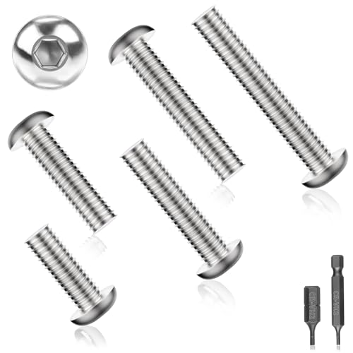 150 PCS Vis à Tête Plate à Six Pans Creux Filetage Complet M3 x 10 Vis à Tête Bombée Acier Inoxydable Ronde Hexagonale Filetée Fraisée avec 2 H2.5 Embouts à Six Pans Creux(Argent)
