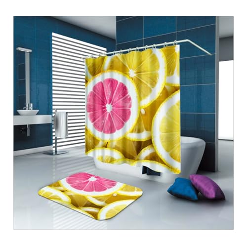 Rideau de douche textile jaune 120x180 imperméable tissu polyester avec anneaux