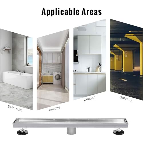 SaniteModar Linear Shower Drain, Shower Drain 30 inch with Flat and Tile Insert 2 in 1 Panel, Brushed 304 Stainless Steel Linear Drain, with Hair Strainer and Leveling feet by SaniteModar - Image 7
