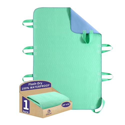 Positioning Bed Pad with Handles – Quick-Drying, 8-Handle Incontinence Bed Pads – Washable, Waterproof, Reusable Pads for Elderly, Bedridden, Transferring, & Mattress Protection