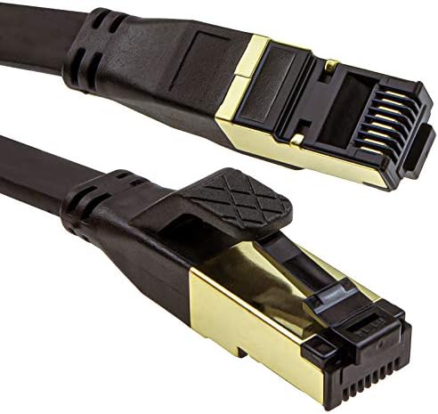 Płaski CAT8 SSTP ekranowany 2000 MHz 40 Gbps Ethernet LAN kabel RJ45 1 m czarny [1 metr / 1m]