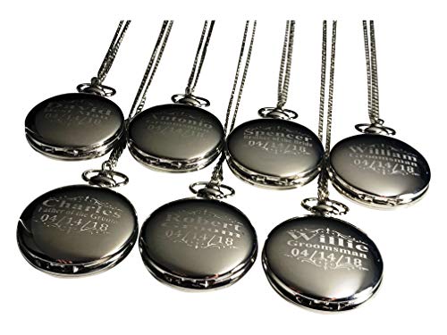 6 Custom Personalized Pocket Watches - Gold Wedding Gift Set - Groomsmen Personalized Watches with Chain and Box Included - Engraving Included (Gold Polished)