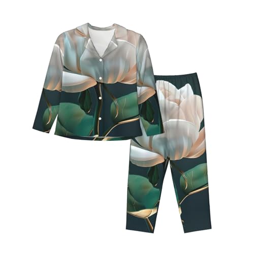Ensemble de pyjama floral 3D haut de gamme en maille douce et pantalon de nuit premium