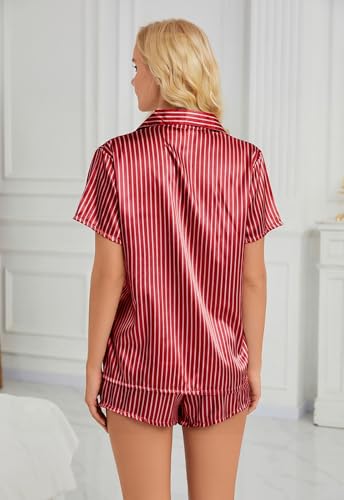 Image of Satin Pajamas for Women, Notch Neck PJ Adjustable Drawstring Shorts | Silky pajama set for women with a lightweight drape. Breathable feel, stays soft after wash