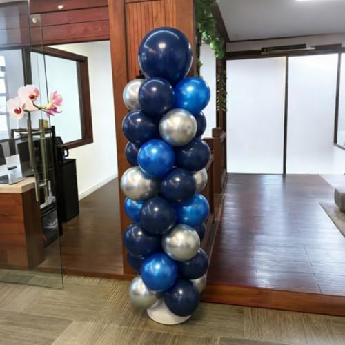 Image of YMSZ Blue Balloons, 100pcs 12Inch Navy Blue and Silver Balloons
