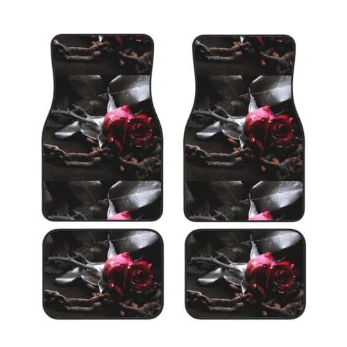 Alfombrillas de coche para estética gótica de neopreno con rosas negras impresas