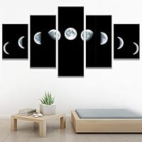 SIGNWIN 5 Panel Canvas Wall Art Nine Phases of The Full Growth Cycle of The Moon Isolated on Black Background Abstract Plants Panoramic Relax/Calm Multicolor for Living Room, Bedroom, Office-60 x32