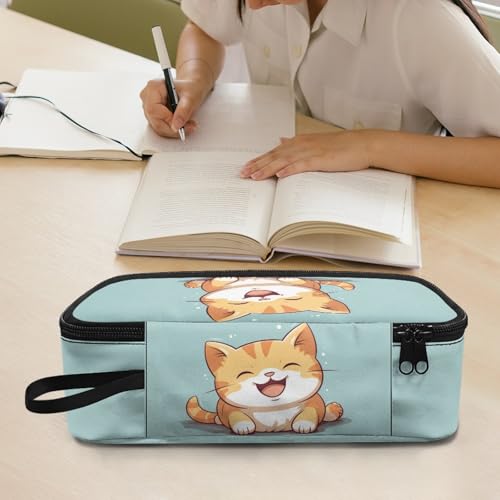 Image of Cute Cat Girls Pencil Pouch for Kids Aesthetic Pencil Bag for Preschool Childern Casual Pencil Case with External Zipper Pen Box for Boys Adults Men Cion Purse for Office Supplies,Large