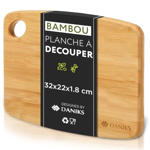 Daniks Planche à Découper en Bambou, Bois 32x22x1.8 cm (L), Service pour Encas et Petit Déjeuner